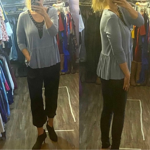 Peplum top with laced neckline - Picture 4 of 7